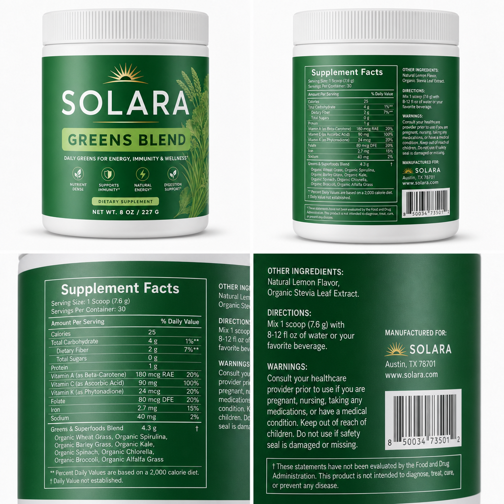 GREENS BLEND — Label detail